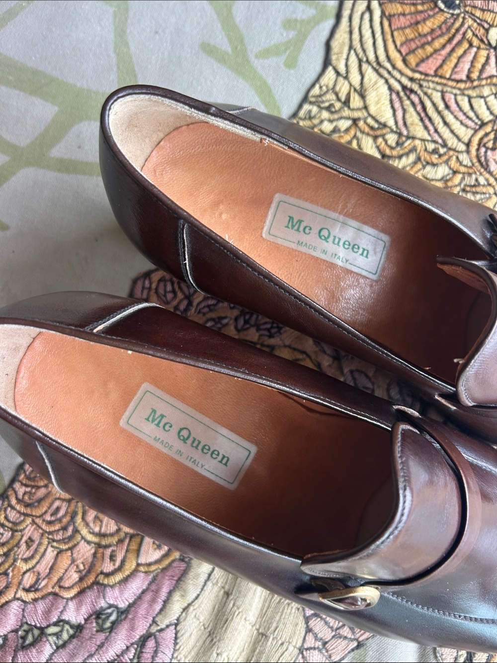 Vintage McQueen Made in Italy Classic Women’s Brown Leather Heels Loafers - Picture 2 of 8